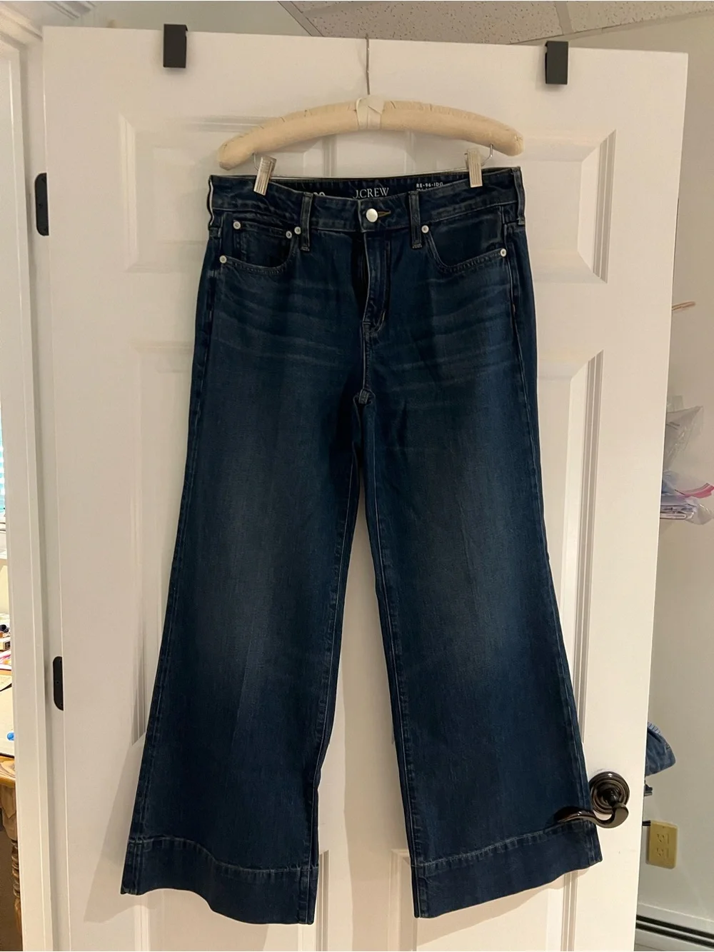 J. Crew Wide Leg Flared Jeans in Dark Blue Denim